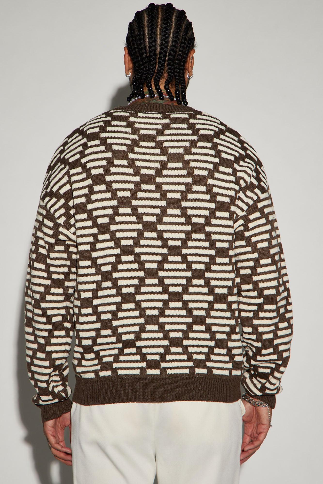 Contrast Chenille Crewneck Sweater - Brown/combo Product Image