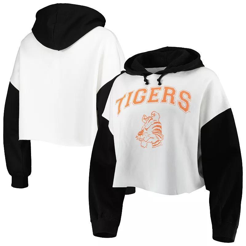 Womens Gameday Couture White Distressed Clemson Tigers Good Time Color Block Cropped Hoodie - White Product Image