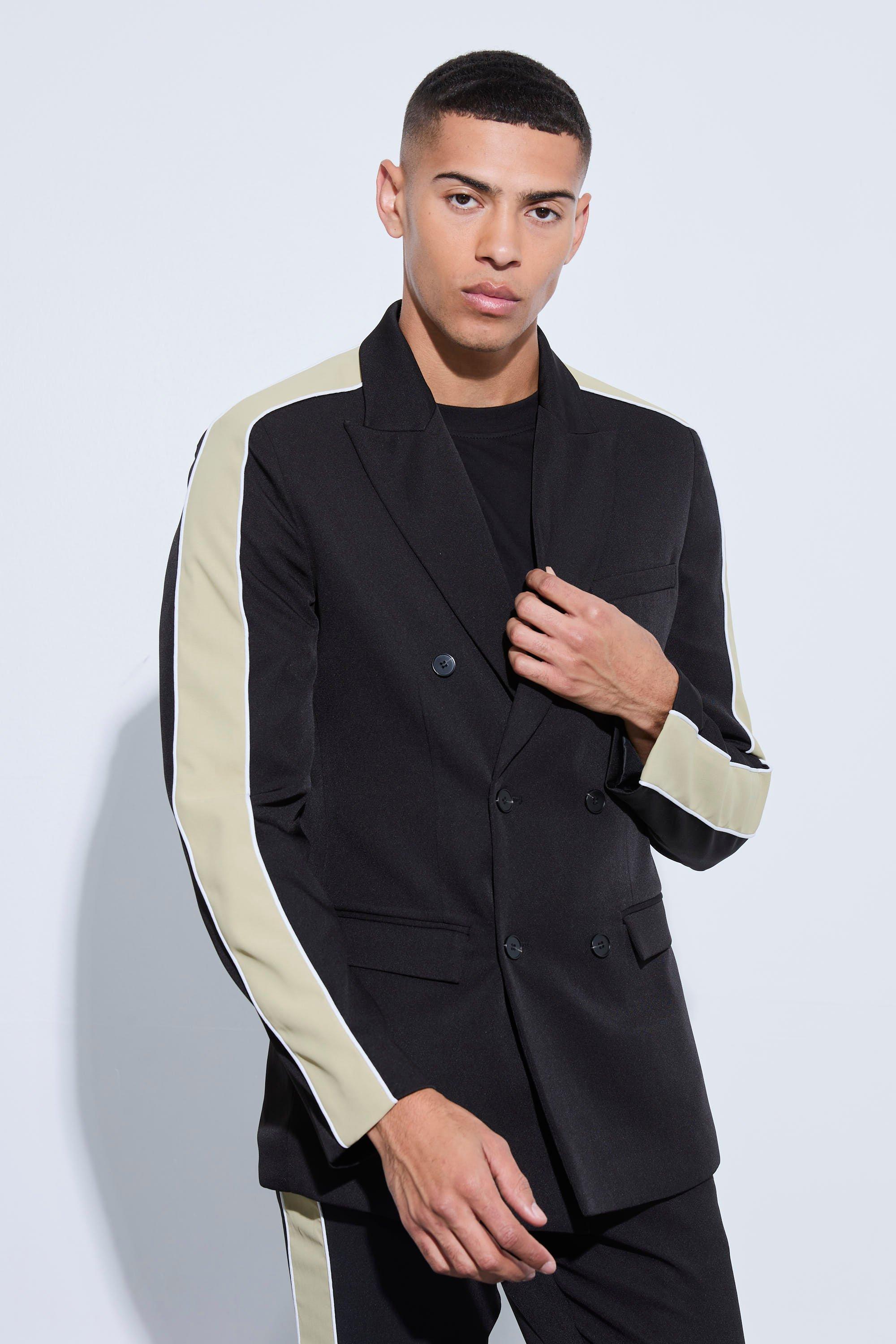 Contrast Panel Double Breasted Relaxed Fit Blazer | boohooMAN USA Product Image