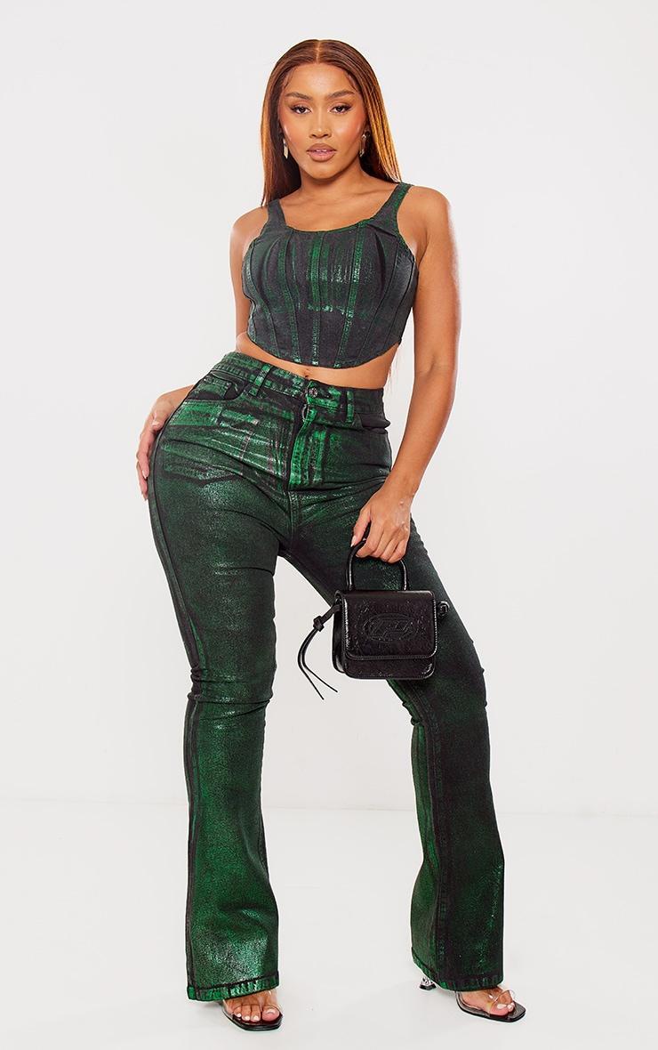 Shape Green Denim Metallic Corset Top Product Image