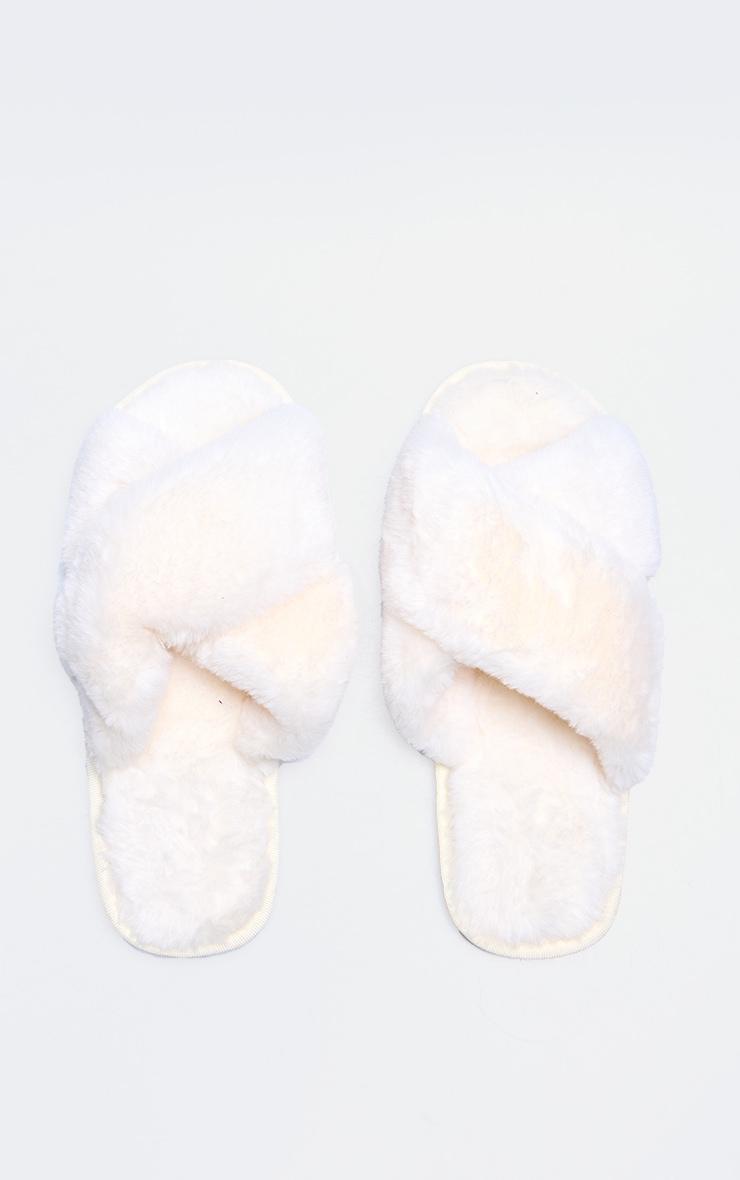 Cream Faux Fur Cross Over Slippers Product Image