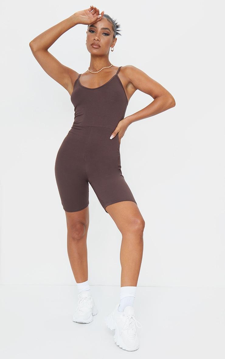 Chocolate Basic Strappy Plunge Unitard Product Image