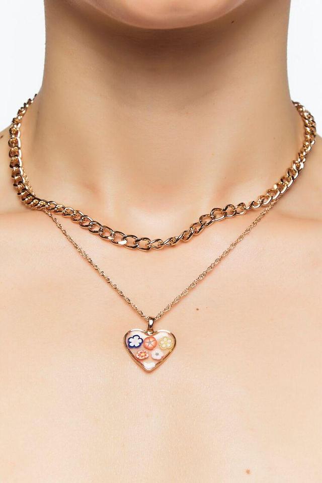 Layered Floral Heart Pendant Necklace | Forever 21 Product Image