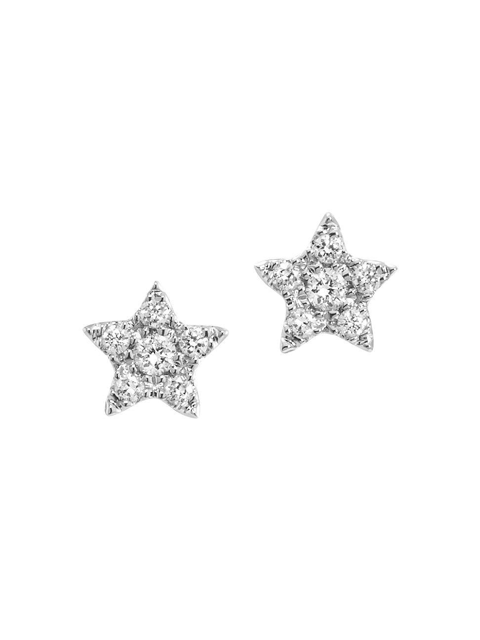 Womens Magic Touch 18K White Gold & Diamond Star Stud Earrings Product Image