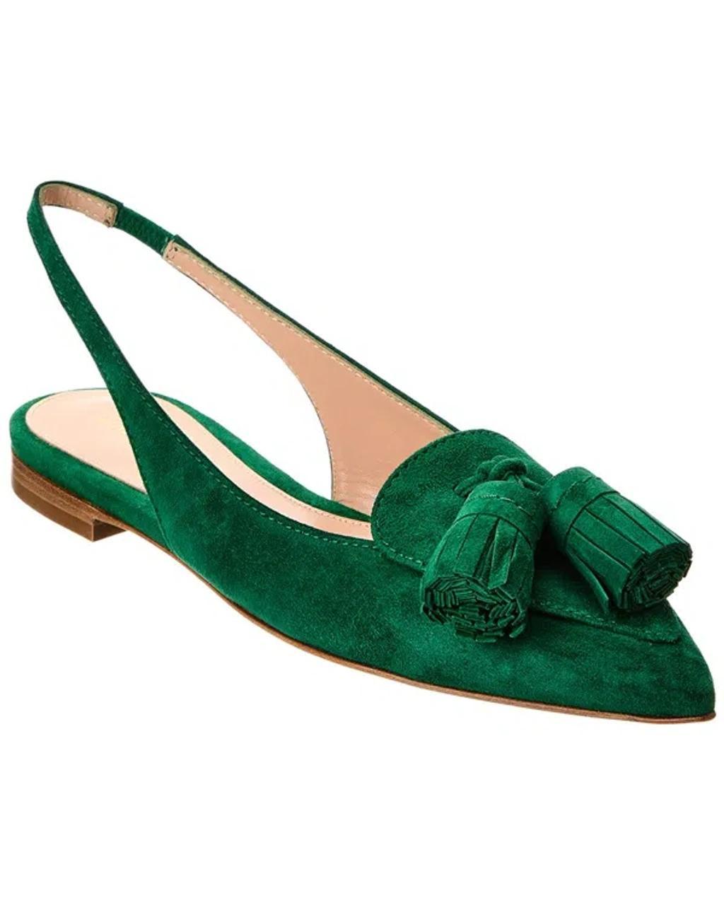 GIANVITO ROSSI Suede Slingback Flat In Green Product Image