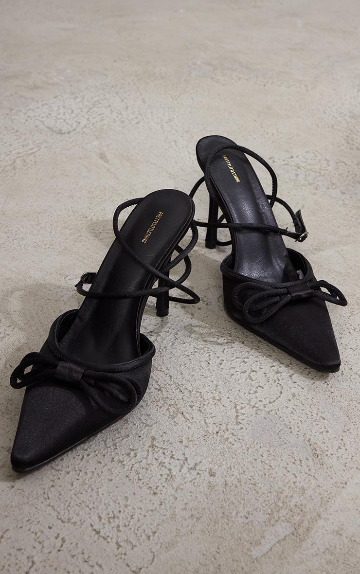 Black Satin Bow Detail Mid Heeled Courts Product Image