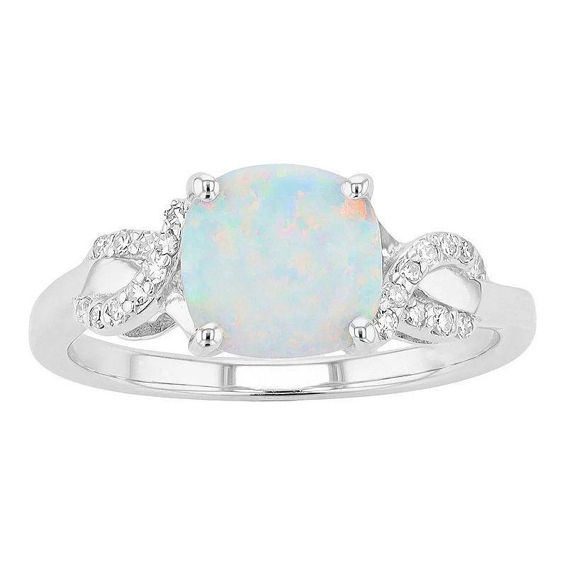 Gemminded Sterling Silver Lab-Created White Opal & 1/10 Carat T.W. Diamond Ring, Womens Product Image