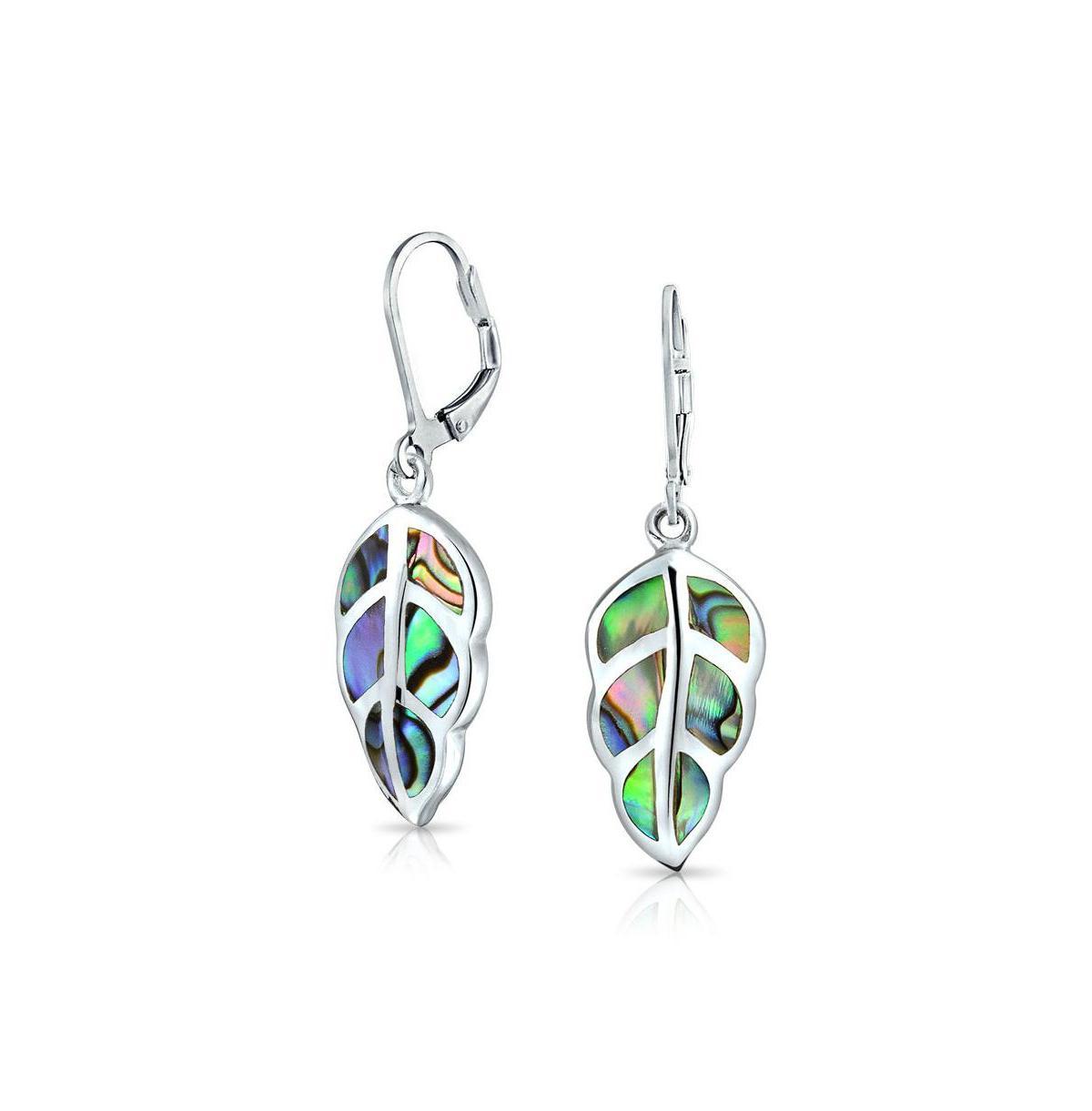 Rainbow Shell Nature Iridescent Leaf Drop Dangle Lever back Abalone Earrings Western Jewelry For Women For Teen .925 Sterling Silver Product Image