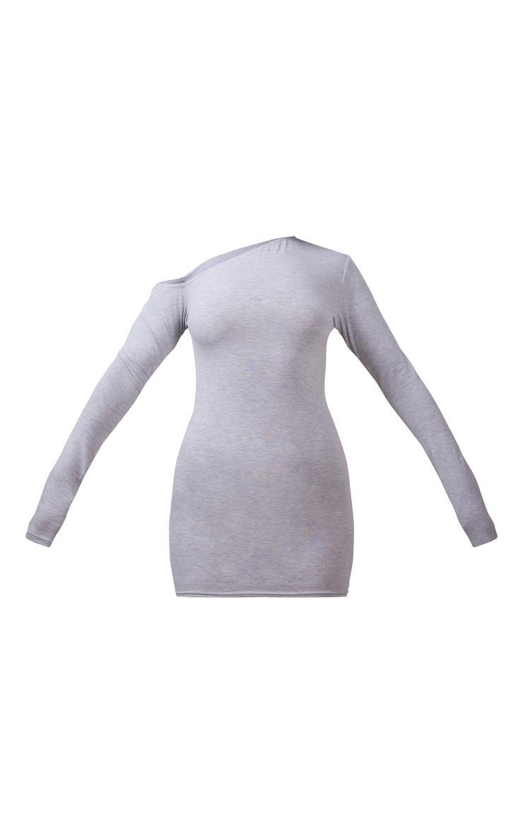 Grey Marl Asymmetric Neck Bodycon Dress Product Image