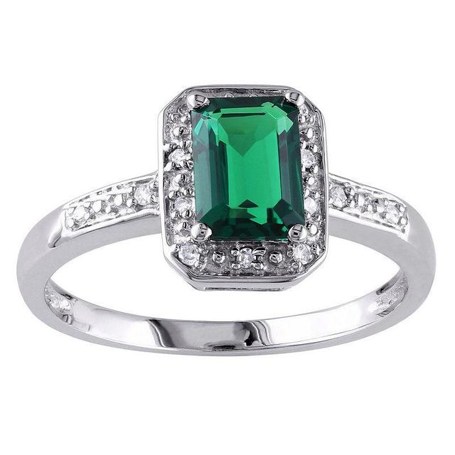 Stella Grace 10k White Gold Lab-Created Emerald & Diamond Accent Halo Ring, Womens Green Product Image