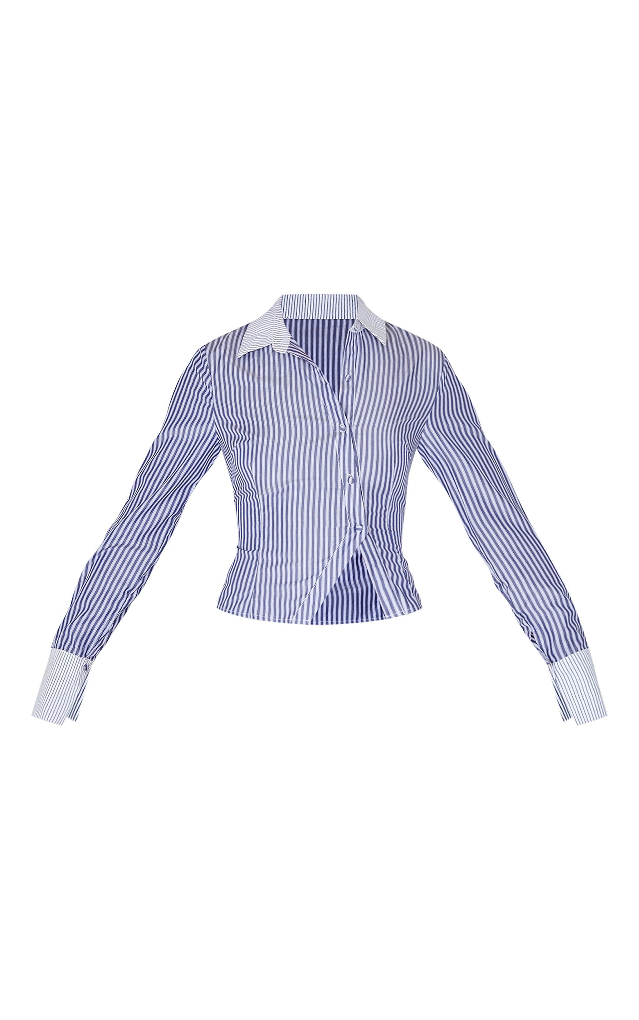 Grey Striped Fitted Contrast Shirt Product Image