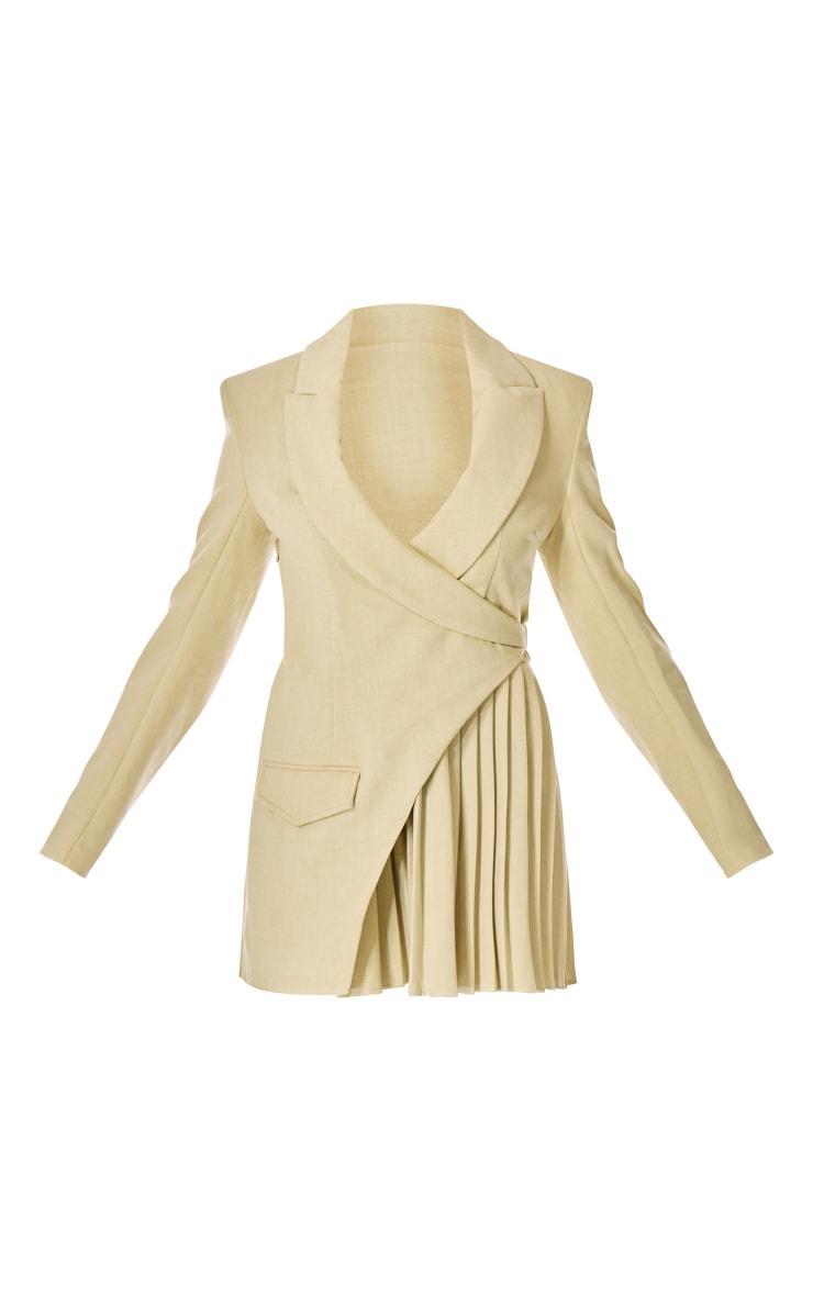 PLT Label Chartreuse Asymmetric Pleated Blazer Dress Product Image