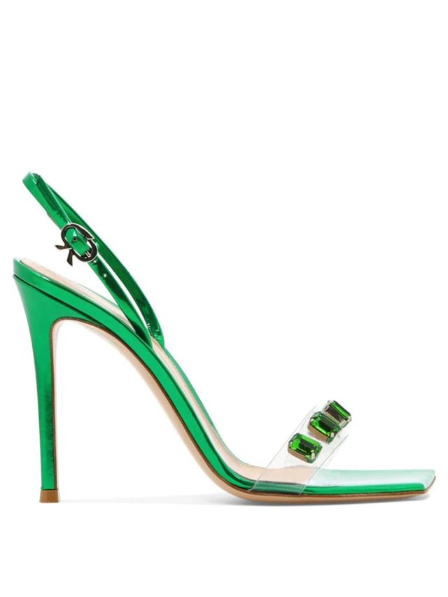 Crystal-embellished Pvc And Patent-leather Slingback Sandals In Green Product Image