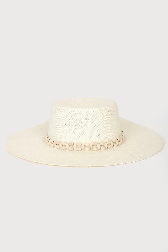 Beach Daze Cream Beaded Boater Hat Product Image