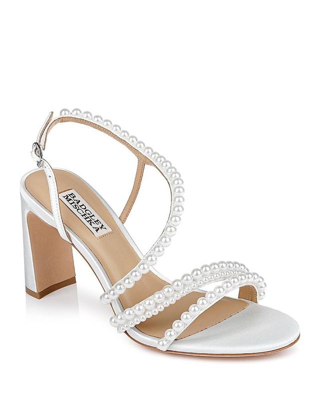 Badgley Mischka Womens Amora Imitation Pearl Embellished Block Heel Sandals Product Image