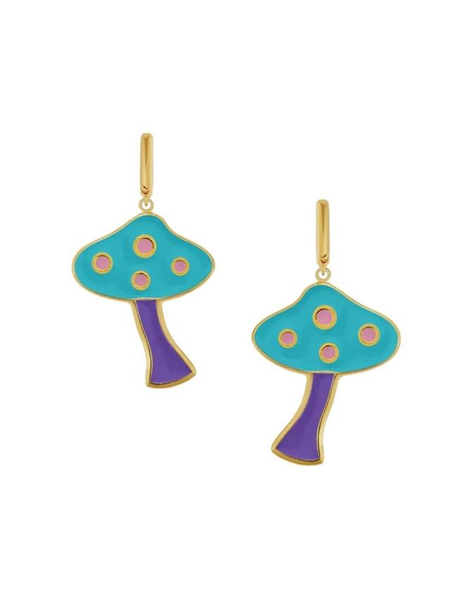 Womens Flower Power 18K Goldplated & Enamel Big Mushroom Charm Hoop Earrings Product Image