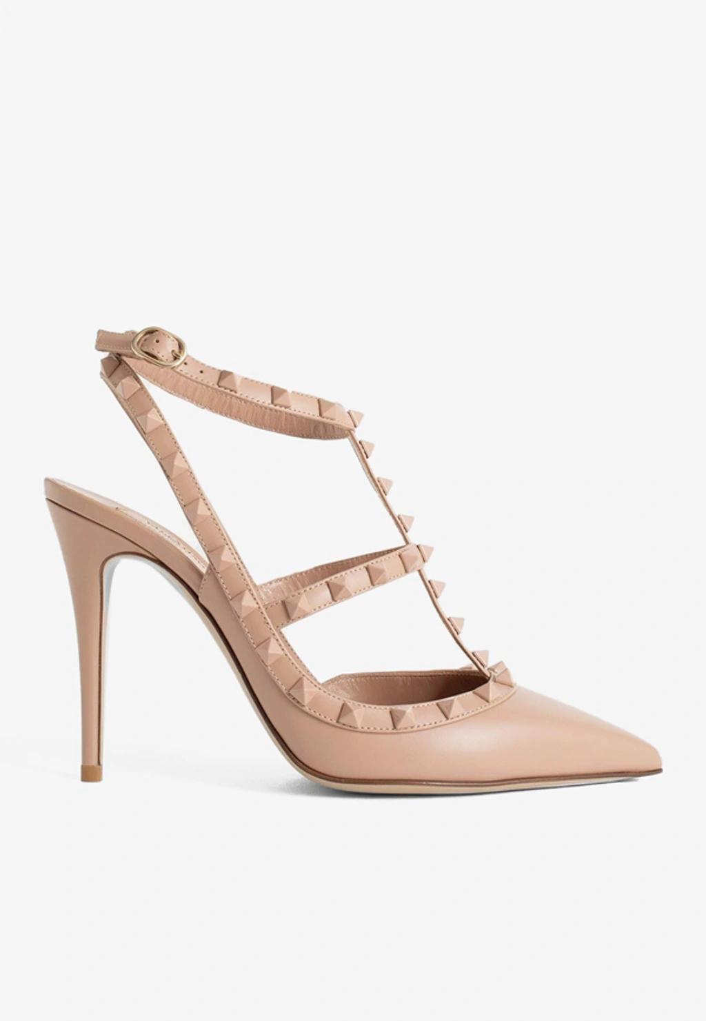 Valentino Rockstud Caged 100 Leather Pump In Pink Product Image