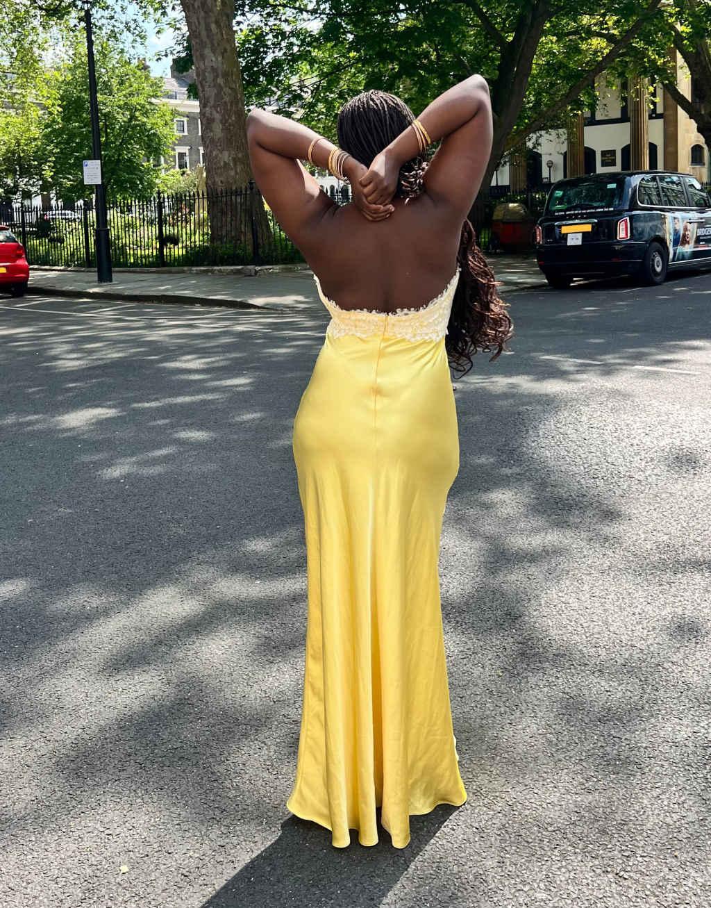 Labelrail x Sumbo Owoyele lace detail camisole satin maxi dress in yellow Product Image