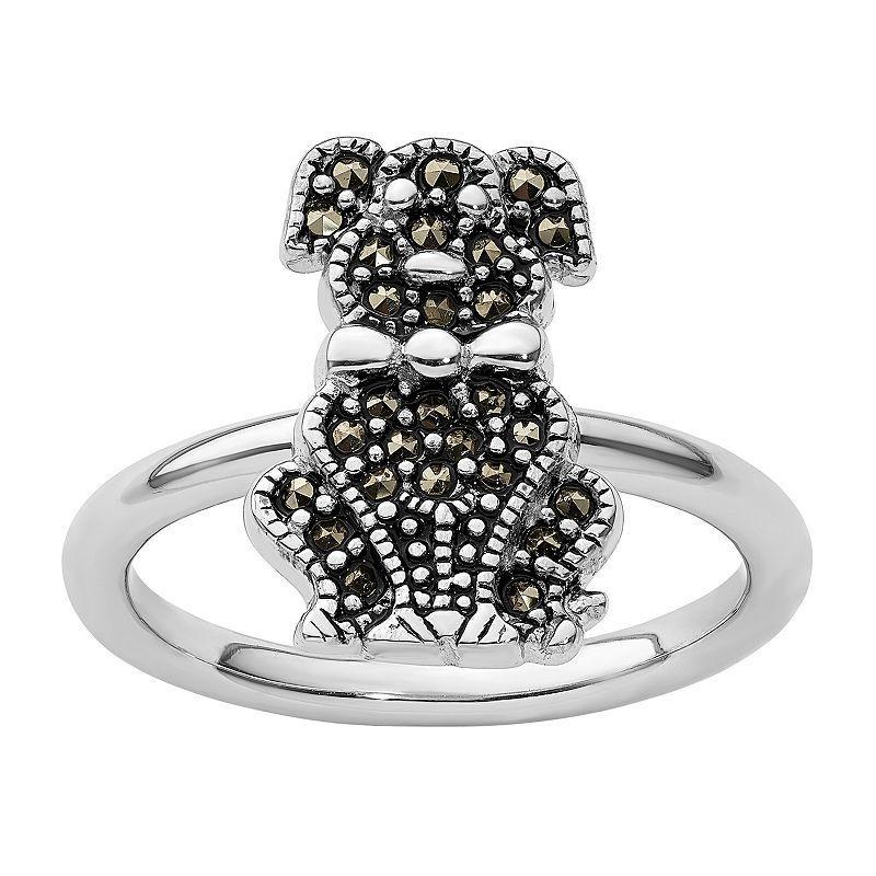 Stacks & Stones Sterling Silver Stackable Marcasite Dog Ring, Womens Black Product Image