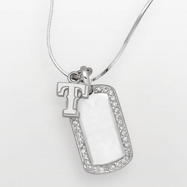 LogoArt Texas Rangers Sterling Silver Cubic Zirconia Dog Tag Pendant, Womens Tx Rangers Product Image