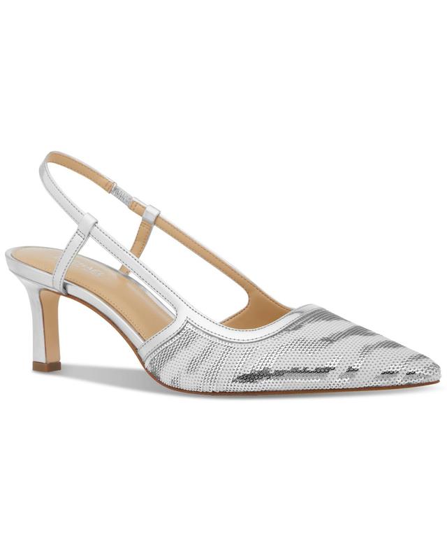 Michael Michael Kors Womens Alora Pointed Toe Mid Heel Slingback Pumps - Optic White/ Product Image