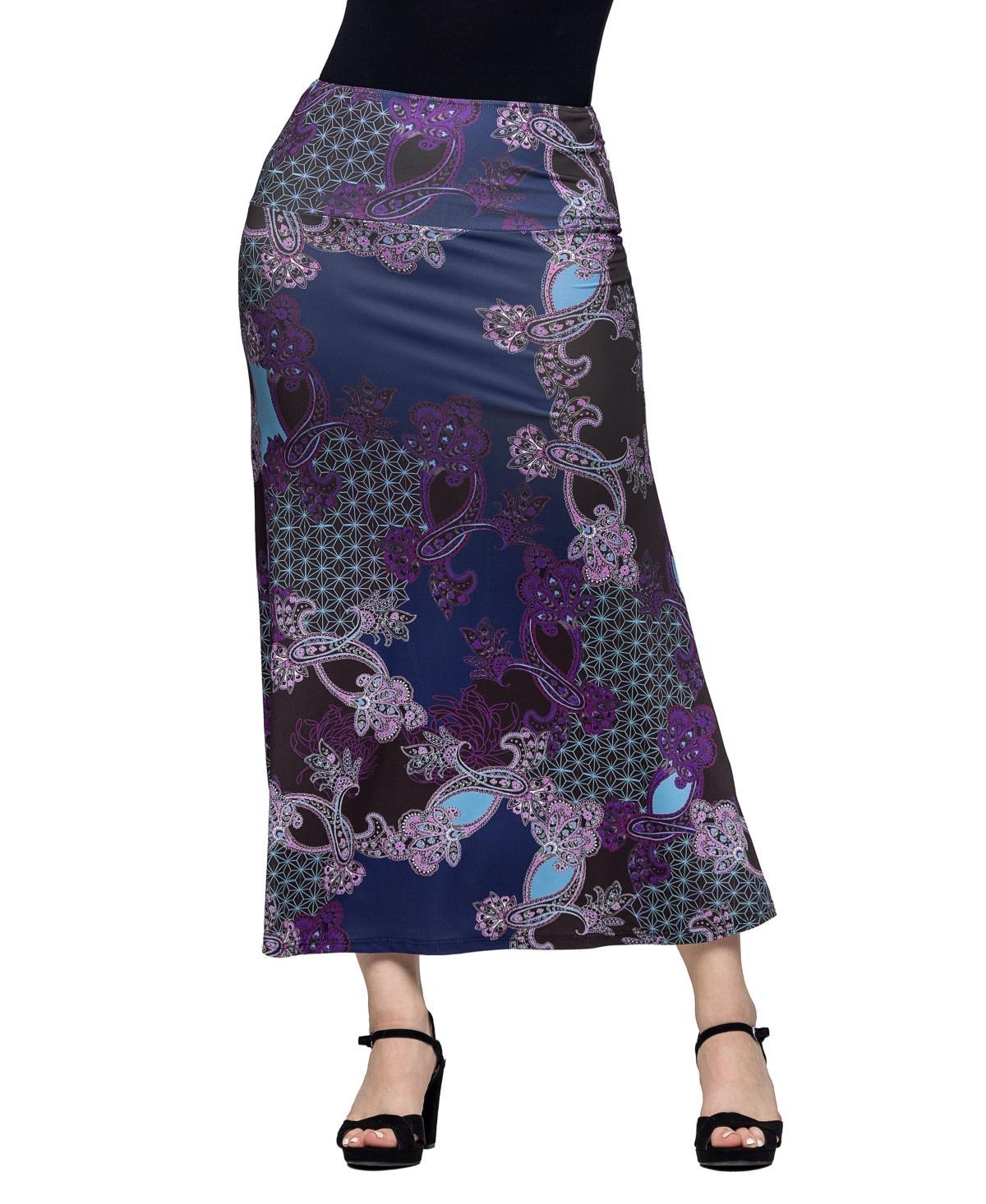 Womens 24Seven Comfort Apparel Paisley Print Elastic Waist A-Line Maxi Skirt Product Image