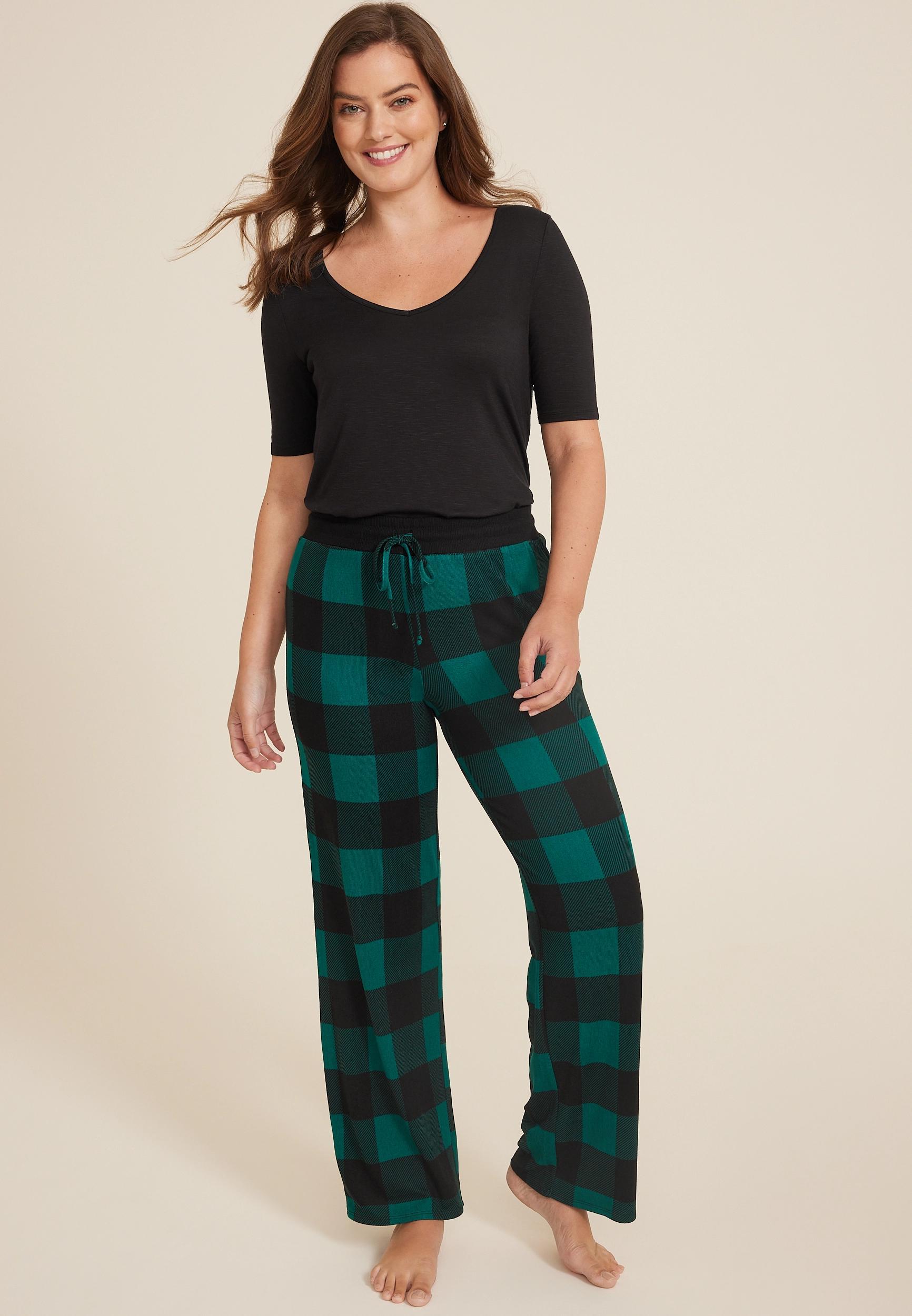 Maurices Womens Buffalo Plaid Hacci Wide Leg Pajama Pants Green Size Small Product Image