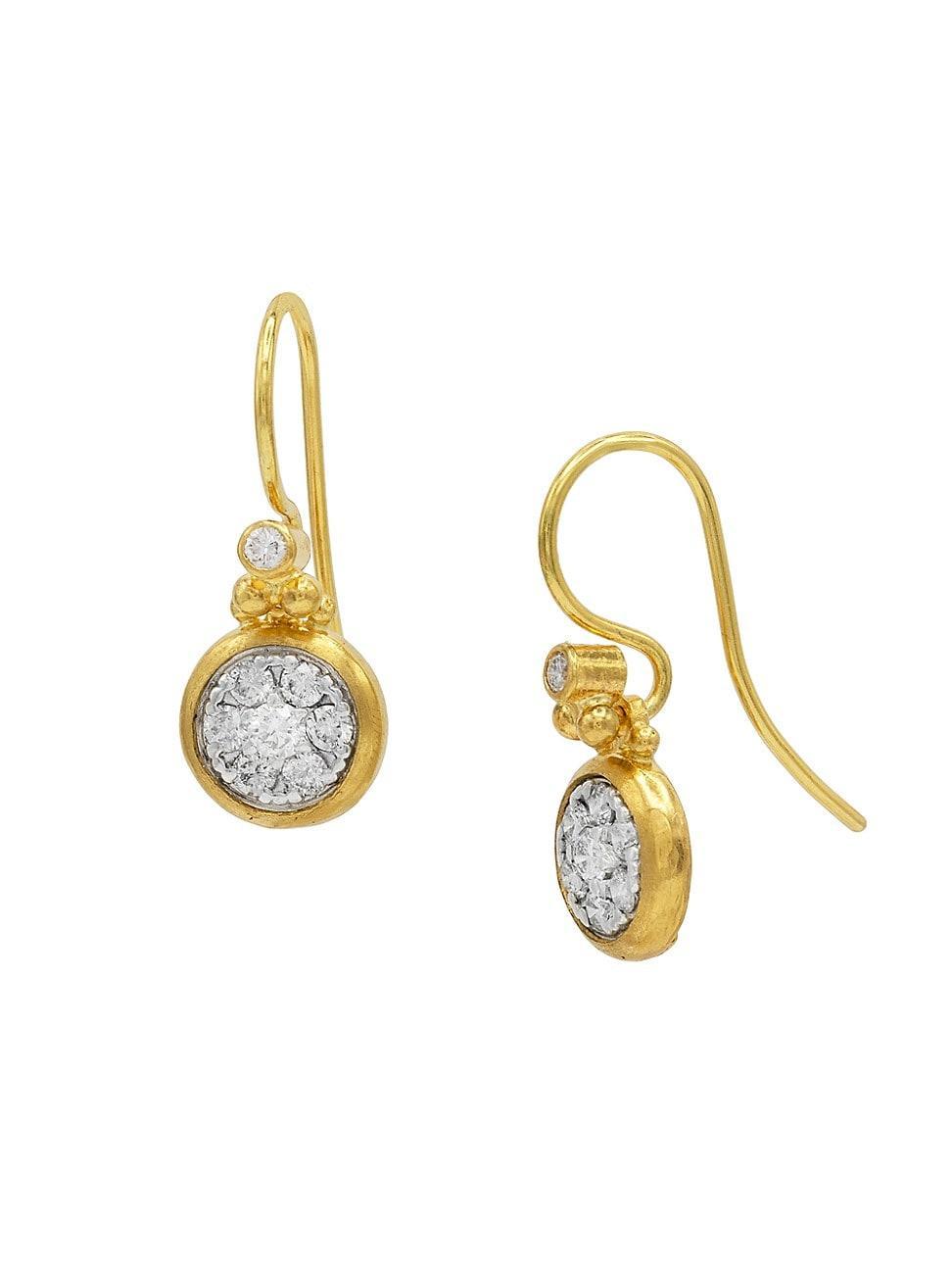 Womens Droplet 24K Yellow Gold, Sterling Silver, & Diamond Earrings Product Image