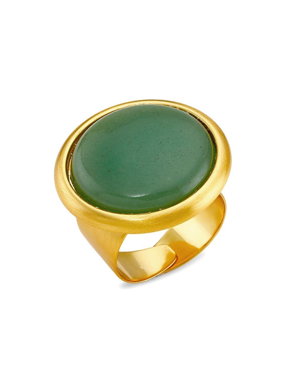 Womens 22K Gold-Plated & Jade Aventurine Adjustable Ring Product Image