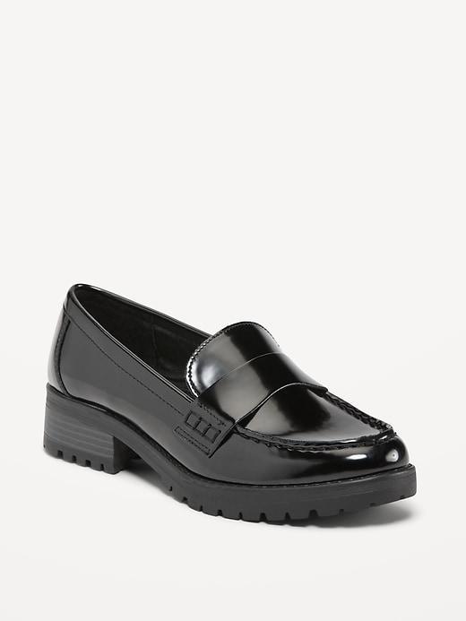 Faux-Leather Chunky Heel Loafers product image