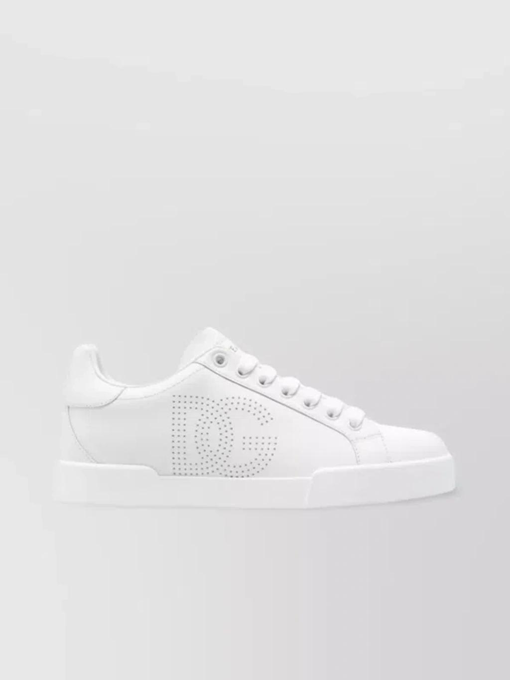 DOLCE & GABBANA Leather Sneakers With Flat Rubber Sole In White product image