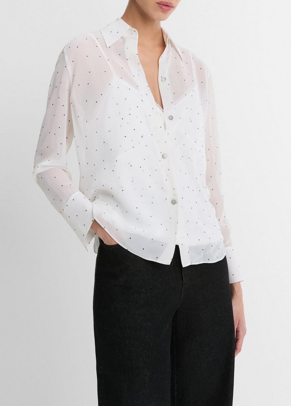 Sheer Dot-Print Silk Lined Blouse Product Image