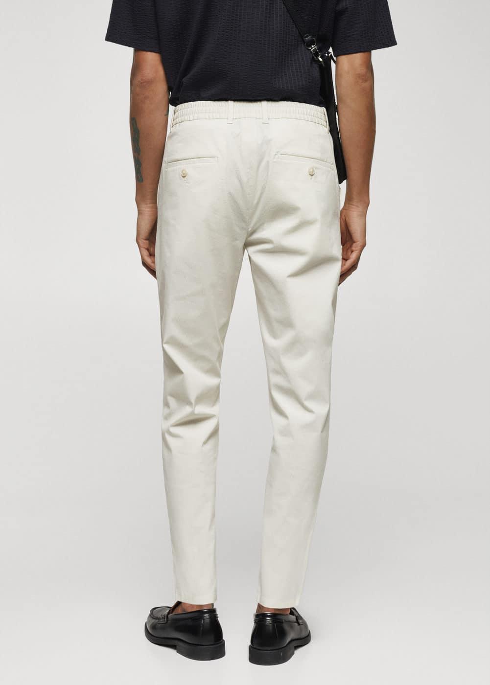 MANGO MAN - Cotton seersucker pants with drawstring off whiteMen Product Image