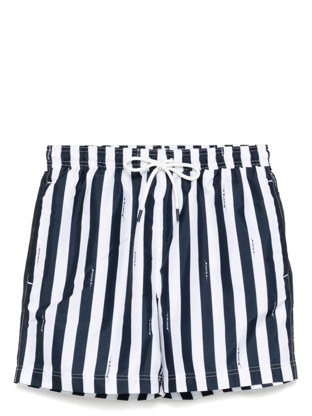 HUGO BOSS Navy Striped Swim Shorts In Blue Product Image