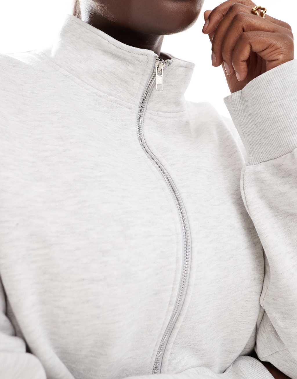 ASOS DESIGN Curve high neck zip up sweatshirt in heathered ice Product Image