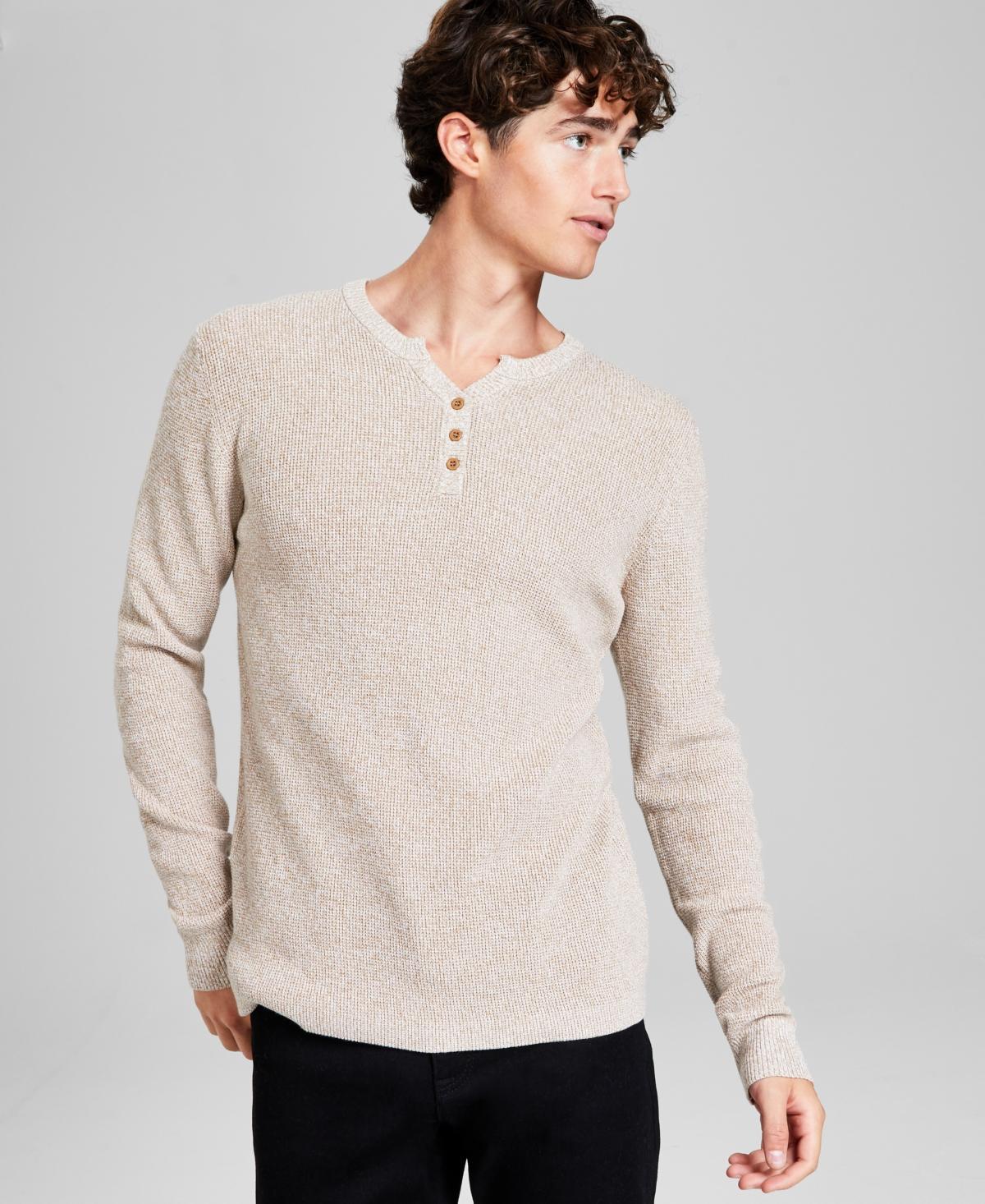 And Now This Mens Regular-Fit Waffle-Knit Long-Sleeve Y-Neck T-Shirt, Created for Macys Product Image