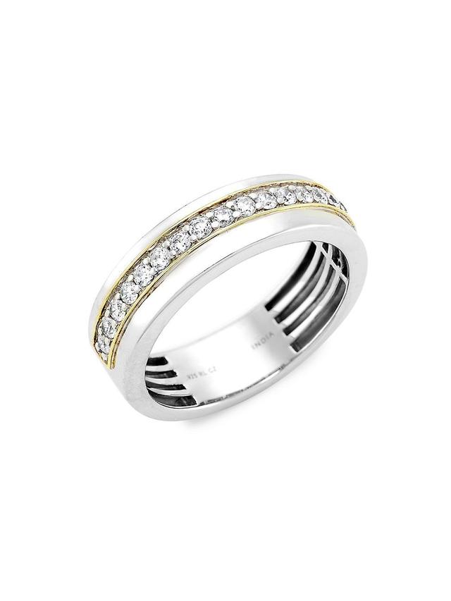 Mens Two-Tone Sterling Silver & Cubic Zirconia Band Product Image