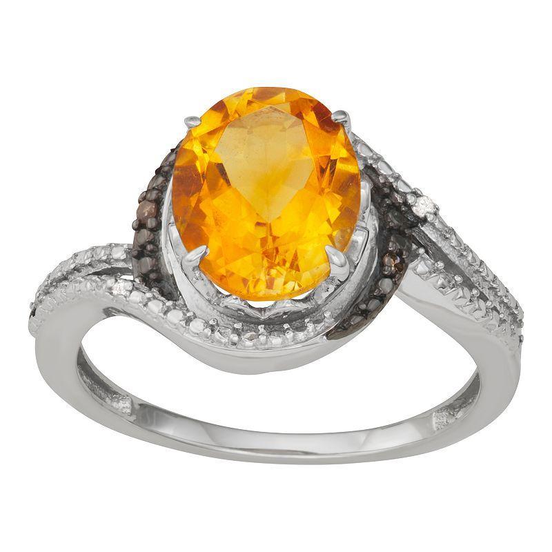 Jewelexcess Sterling Silver Citrine & Champagne & White Diamond Accent Ring, Womens Product Image