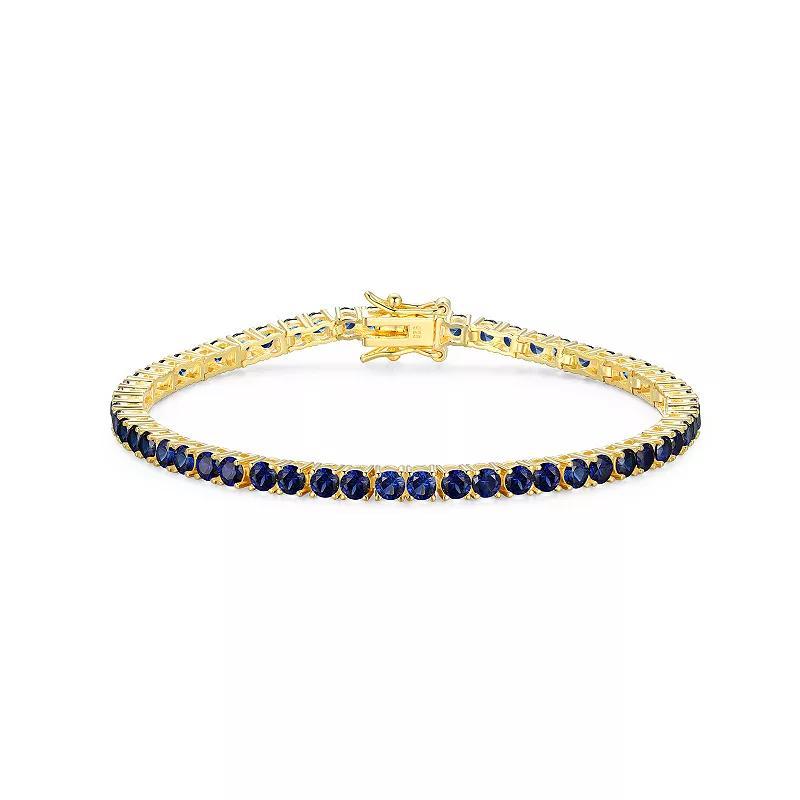 18k Gold over Silver Birthstone Tennis Bracelet, Womens Cr Blue Blue Sept Product Image