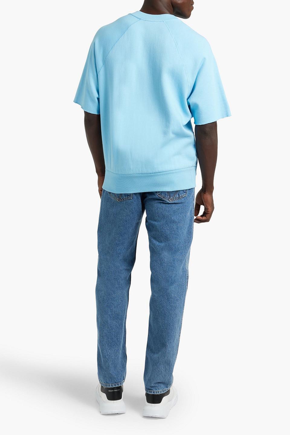 Appliquéd Printed French Cotton-blend Terry Sweatshirt In Light Blue Product Image