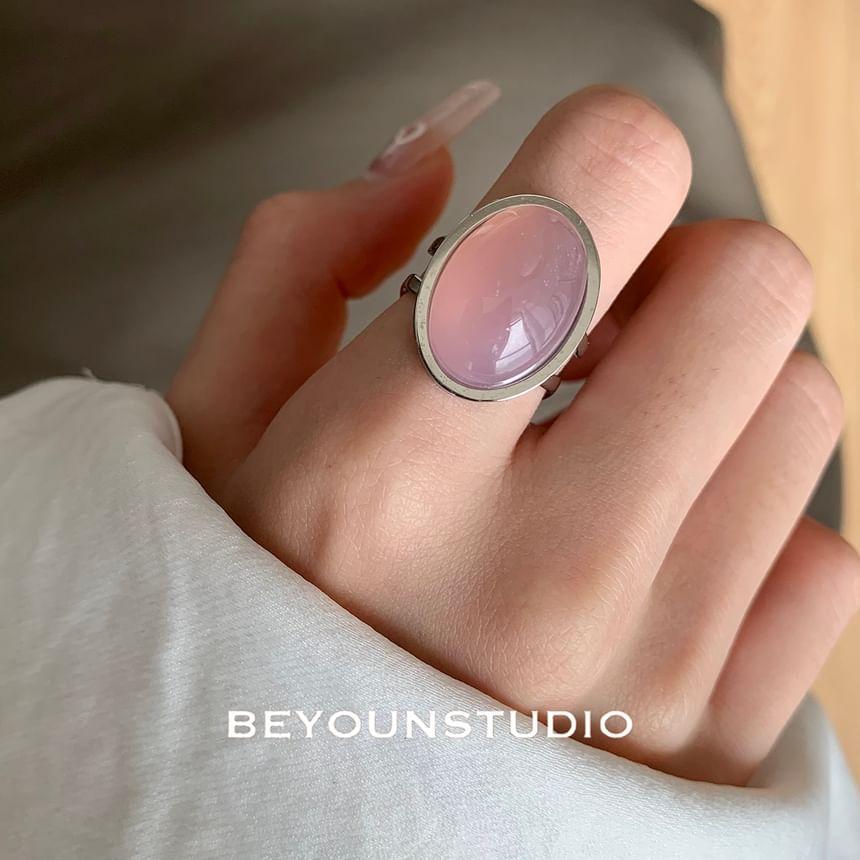 Oval Faux Gemstone Stainless Steel Open Ring Product Image