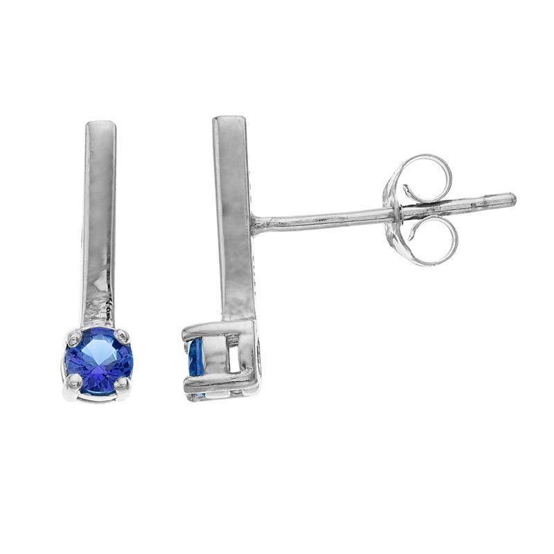 Aleure Precioso Sterling Silver Lab-Created Gemstone Bar Stud Earrings, Womens, Blue Product Image