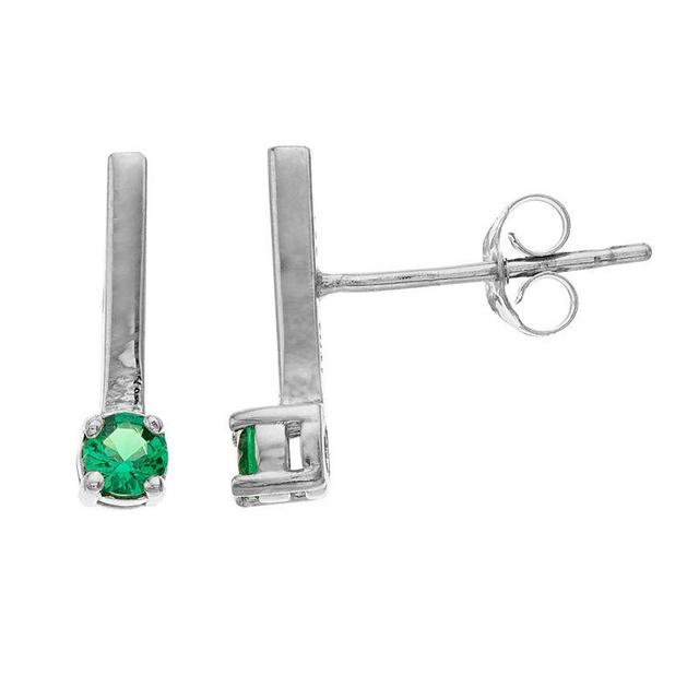 Aleure Precioso Sterling Silver Lab-Created Gemstone Bar Stud Earrings, Womens, Green Product Image