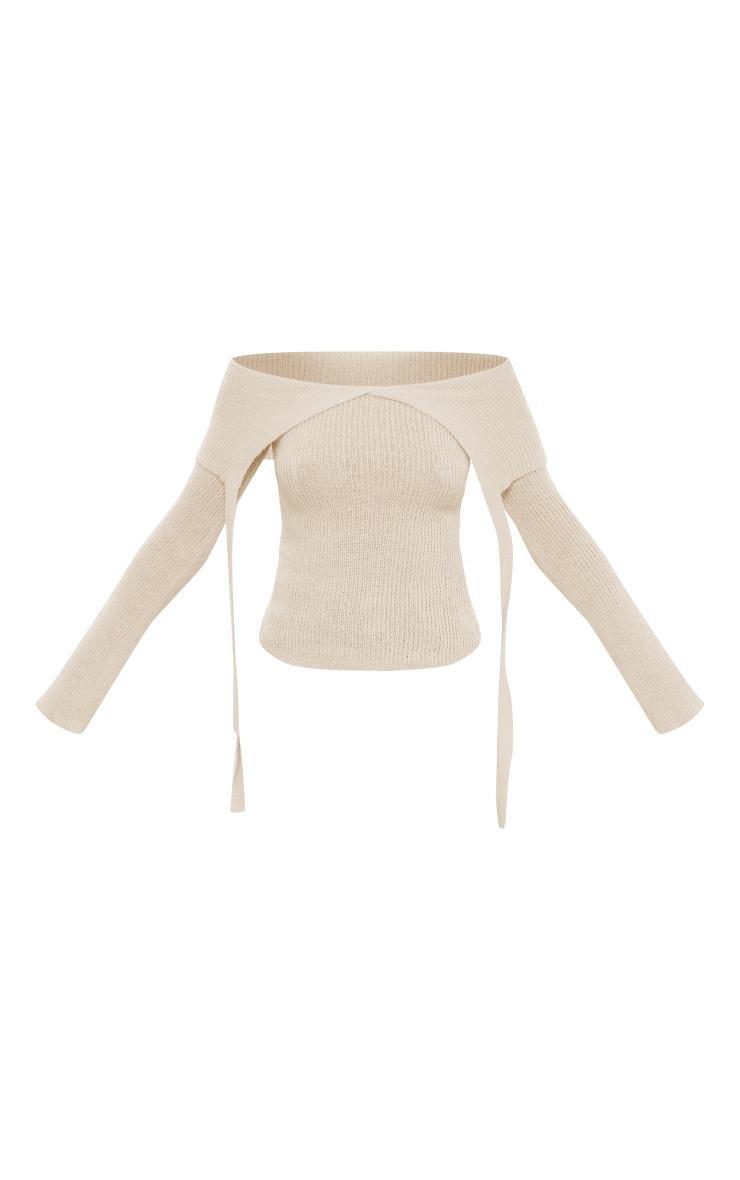 Tall Cream Knitted Long Sleeve Bardot Top Product Image