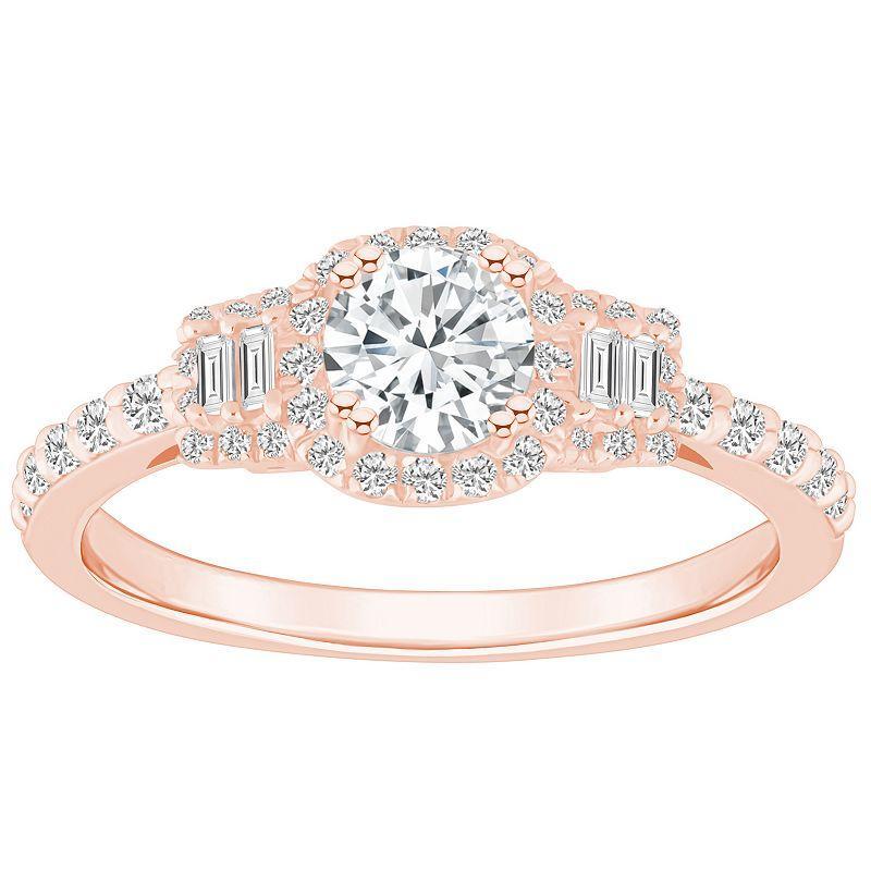 Diamond Baguette-Framed Halo Engagement Ring (3/4 ct. t.w.) in 14k White, Yellow or Rose Gold Product Image