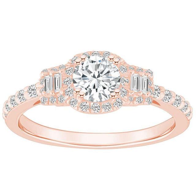 Diamond Baguette-Framed Halo Engagement Ring (3/4 ct. t.w.) in 14k White, Yellow or Rose Gold Product Image