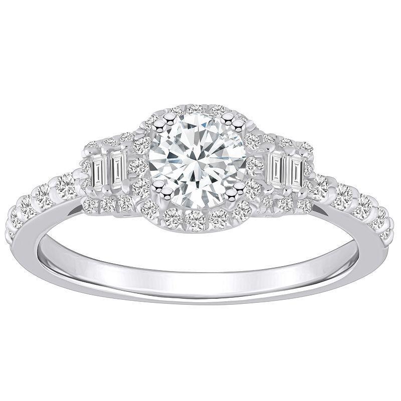 Diamond Baguette-Framed Halo Engagement Ring (3/4 ct. t.w.) in 14k White, Yellow or Rose Gold Product Image