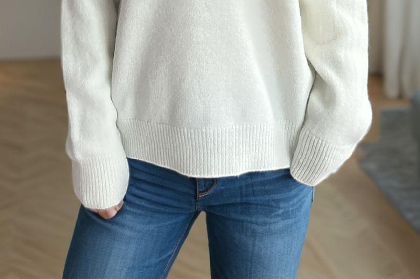 V-Neck Plain Sweater Product Image