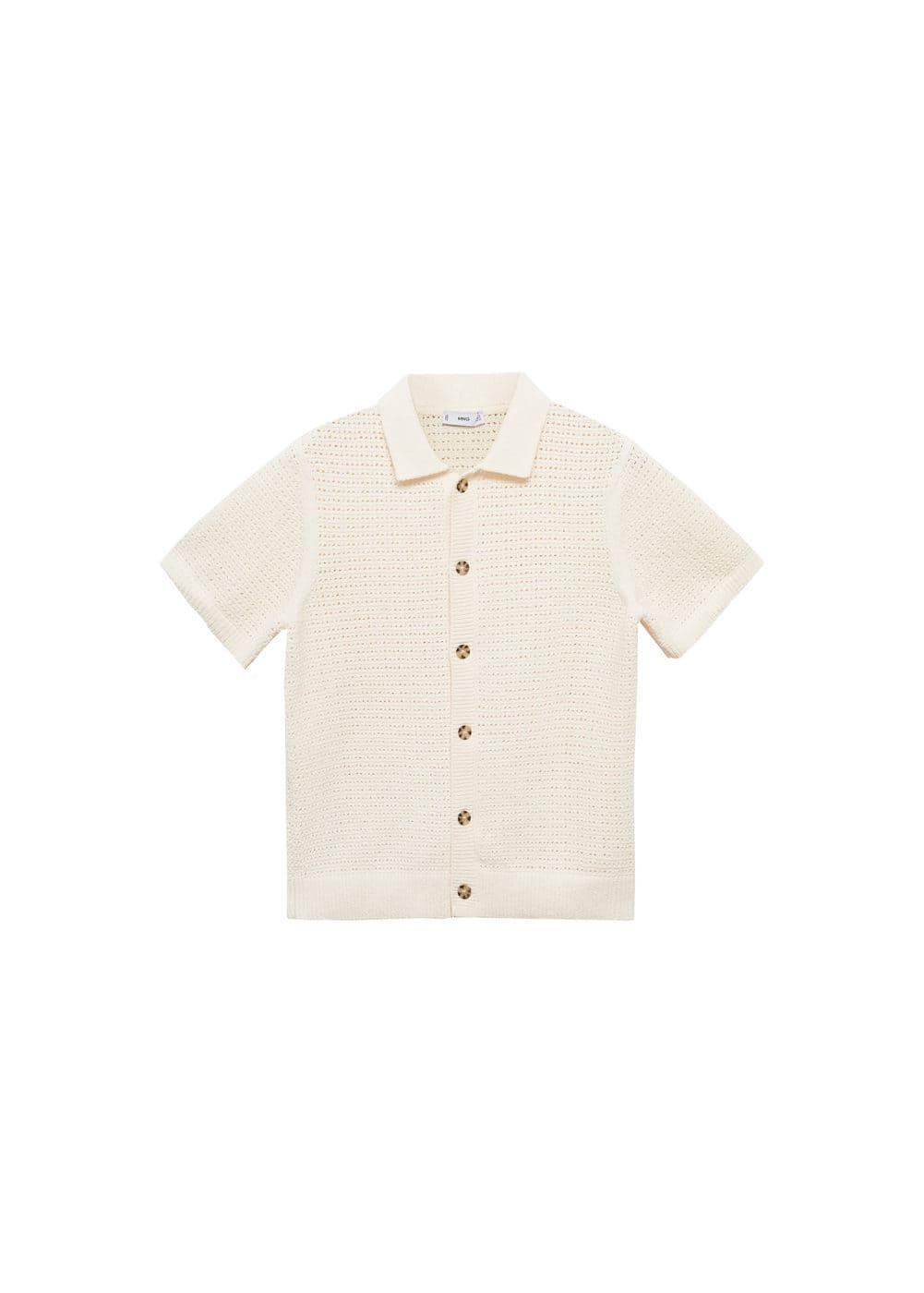 MANGO MAN - Openwork knit polo with buttons off whiteMen Product Image