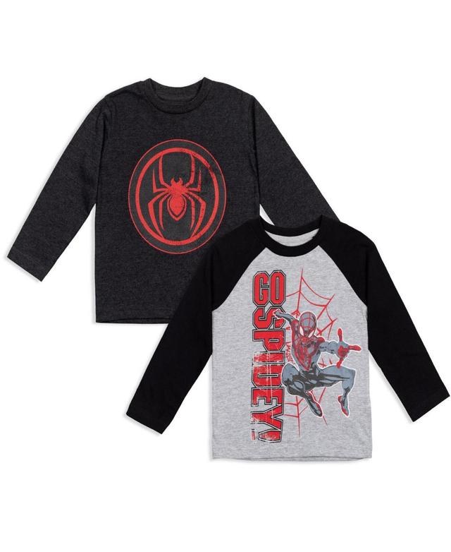 Marvel Toddler Boys Avengers Spider-Man Iron Man Captain America Hulk Black Panther Miles 2 Pack Long Sleeve T-Shirts to Product Image